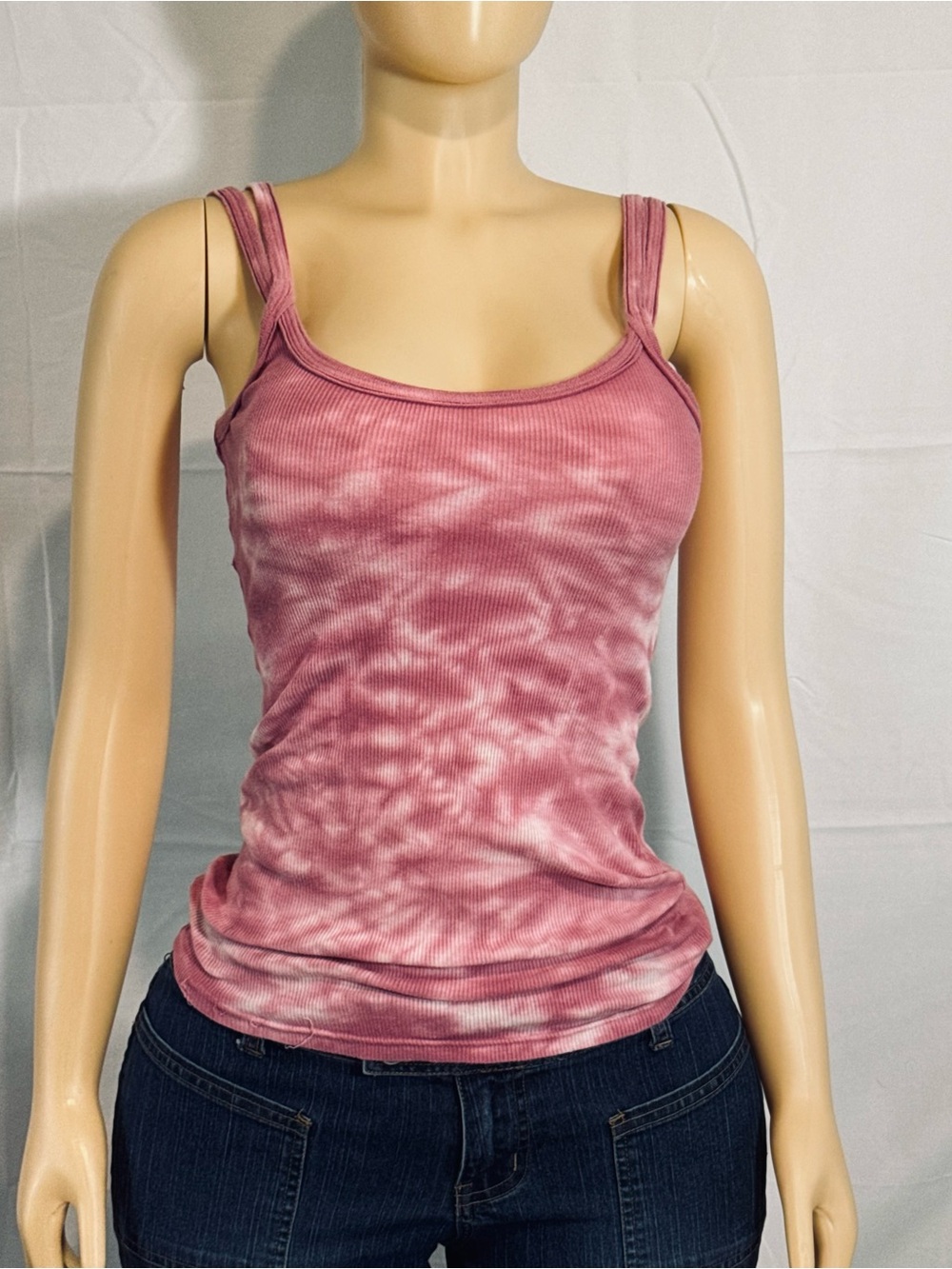 Vintage Y2K Miley Cyrus Max Azria Tie Dye Ribbed Tank Top Pink Medium 2000s